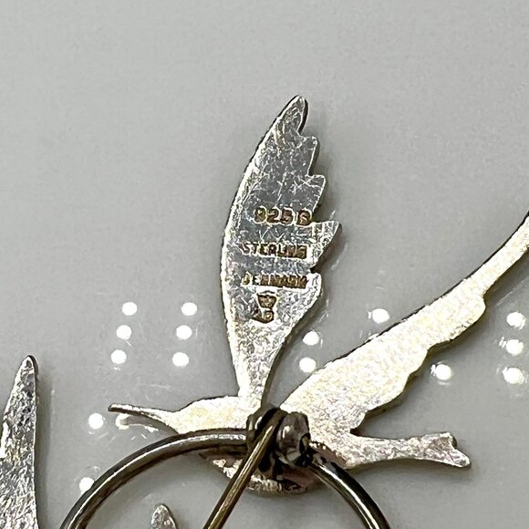 A. DRAGSTED Denmark Sterling Silver Enamel Hummingbirds Bird Brooch Pin 1950s - Picture 7 of 8